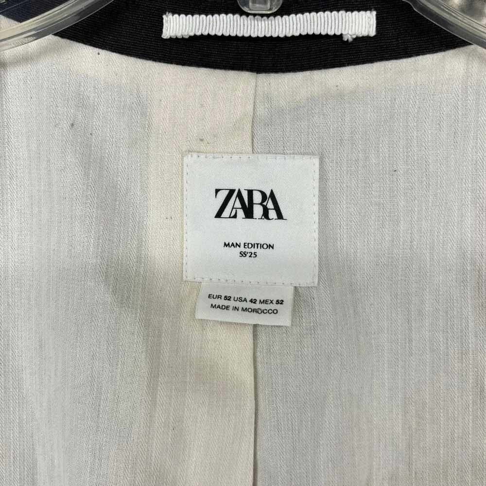 Zara Blazer Mens 42 Brown Linen Blend SS25 Two Button Notch Lapel Sport Coat